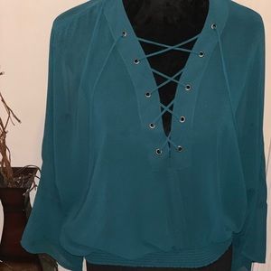 Express forest green sheer top, XS